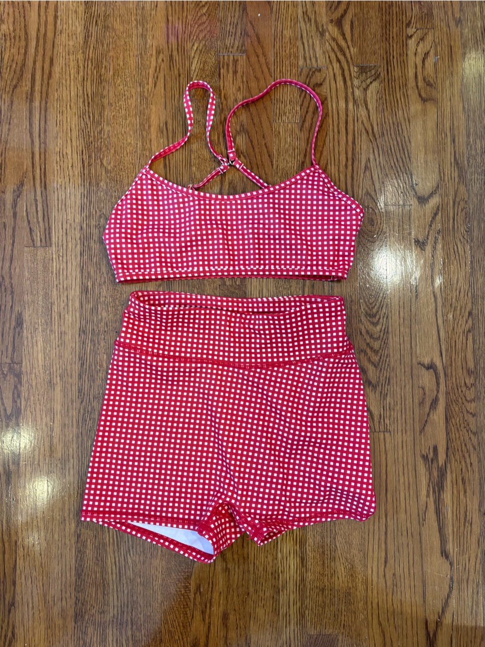 Red Gingham Workout Athletic Matching Set